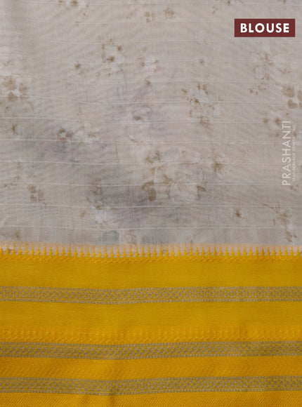 Maheshwari silk cotton saree beige and yellow with allover floral prints and thread & zari woven border