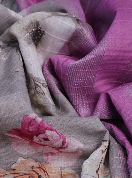 Maheshwari silk cotton saree grey and pink shade with allover floral prints and thread & zari woven border