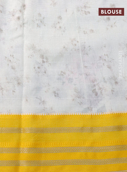 Maheshwari silk cotton saree off white and yellow with allover floral prints and thread & zari woven border