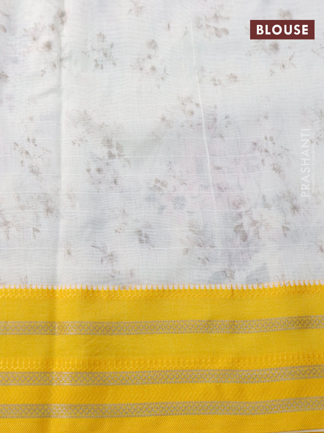 Maheshwari silk cotton saree off white and yellow with allover floral prints and thread & zari woven border