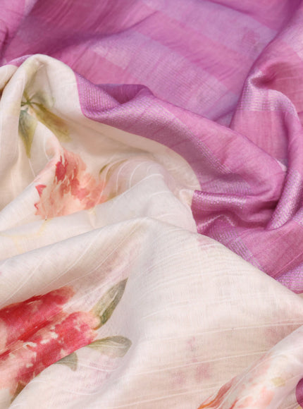 Maheshwari silk cotton saree cream and magenta pink with allover floral prints and thread & zari woven border