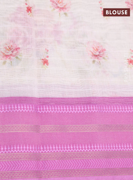 Maheshwari silk cotton saree cream and magenta pink with allover floral prints and thread & zari woven border