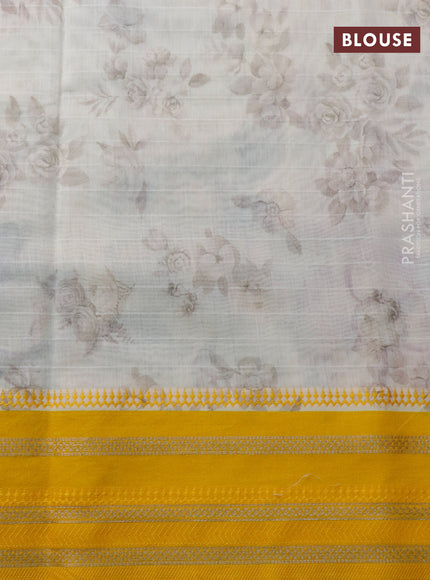 Maheshwari silk cotton saree cream and yellow with allover floral prints and thread & zari woven border