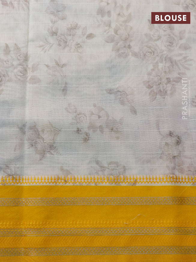 Maheshwari silk cotton saree cream and yellow with allover floral prints and thread & zari woven border