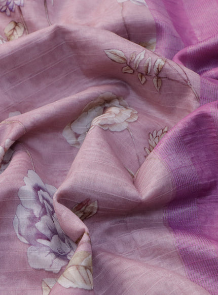 Maheshwari silk cotton saree pastel pink and pink with allover floral prints and thread & zari woven border