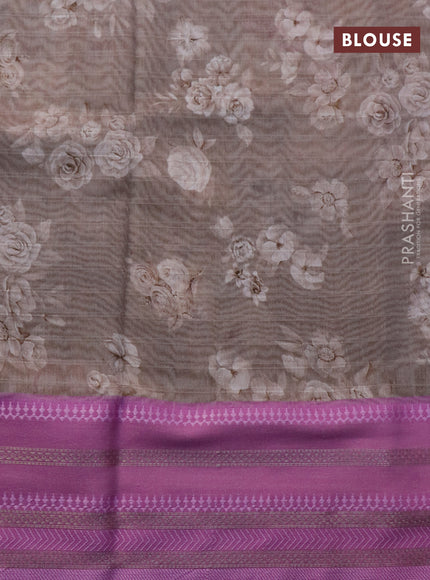 Maheshwari silk cotton saree brown shade and pink with allover floral prints and thread & zari woven border