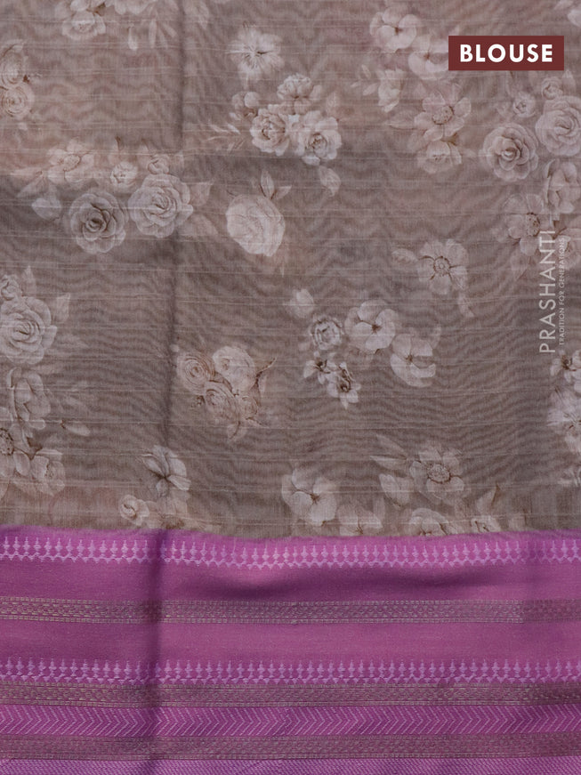 Maheshwari silk cotton saree brown shade and pink with allover floral prints and thread & zari woven border