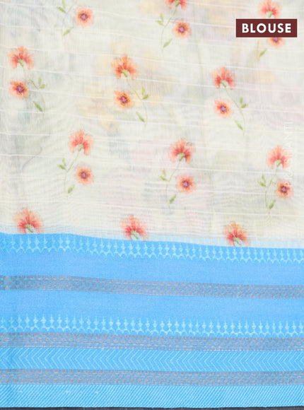 Maheshwari silk cotton saree cream and light blue with allover floral prints and thread & zari woven border