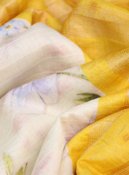 Maheshwari silk cotton saree cream and yellow with allover floral prints and thread & zari woven border