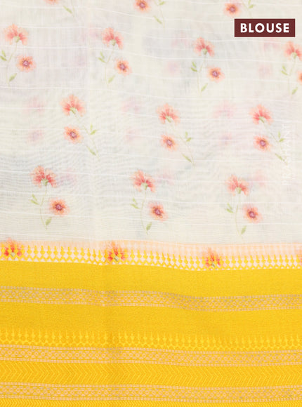 Maheshwari silk cotton saree cream and yellow with allover floral prints and thread & zari woven border