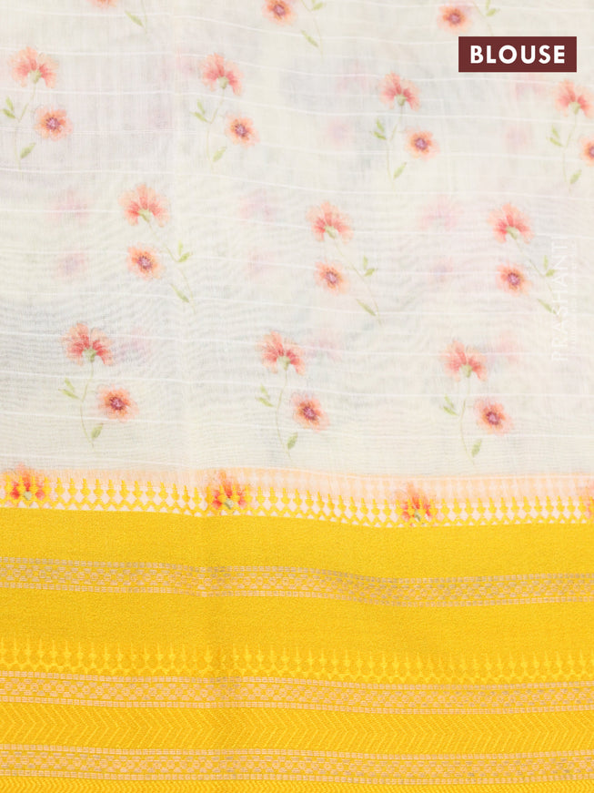 Maheshwari silk cotton saree cream and yellow with allover floral prints and thread & zari woven border