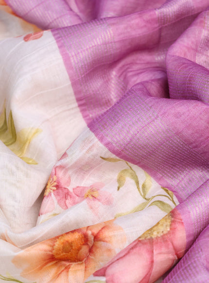 Maheshwari silk cotton saree cream and pink shade with allover floral prints and thread & zari woven border