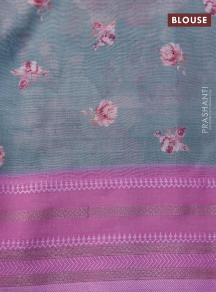 Maheshwari silk cotton saree grey shade and purple with allover floral prints and thread & zari woven border