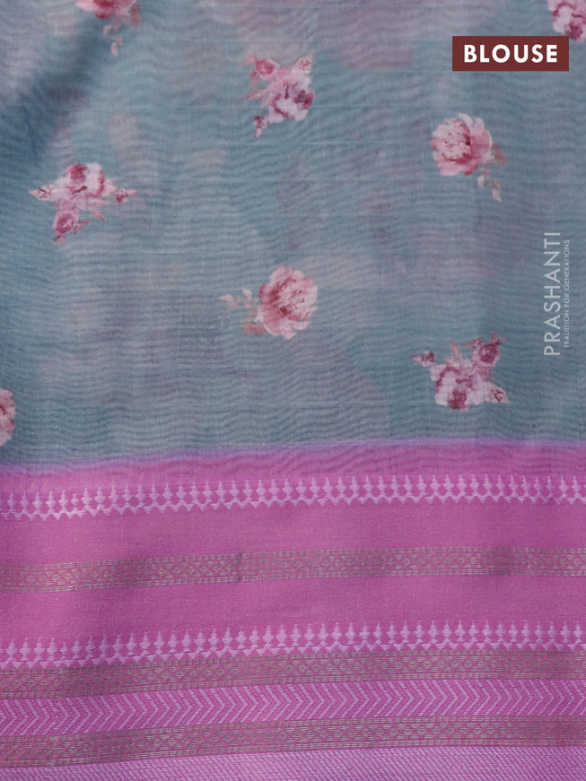 Maheshwari silk cotton saree grey shade and purple with allover floral prints and thread & zari woven border