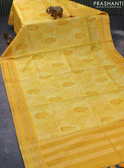 Maheshwari silk cotton saree yellow with allover prints and thread & zari woven border