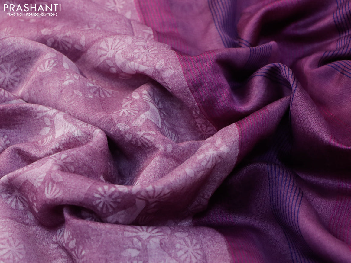 Maheshwari silk cotton saree purple and blue with floral prints and thread & zari woven border