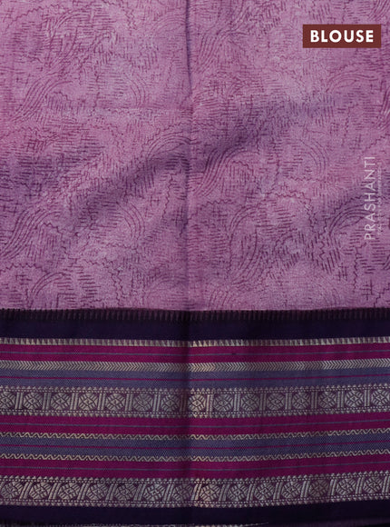 Maheshwari silk cotton saree purple and blue with floral prints and thread & zari woven border