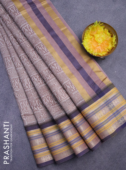 Maheshwari silk cotton saree brown shade and blue with allover prints and thread & zari woven border