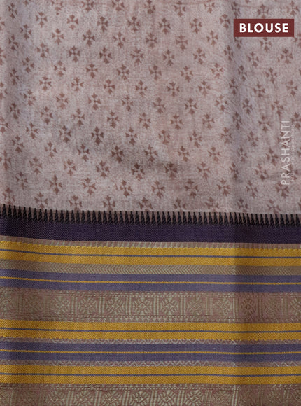 Maheshwari silk cotton saree brown shade and blue with allover prints and thread & zari woven border