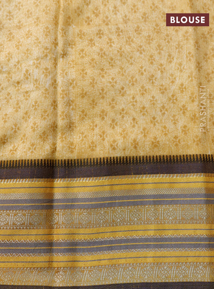 Maheshwari silk cotton saree yellow and blue with allover prints and thread & zari woven border