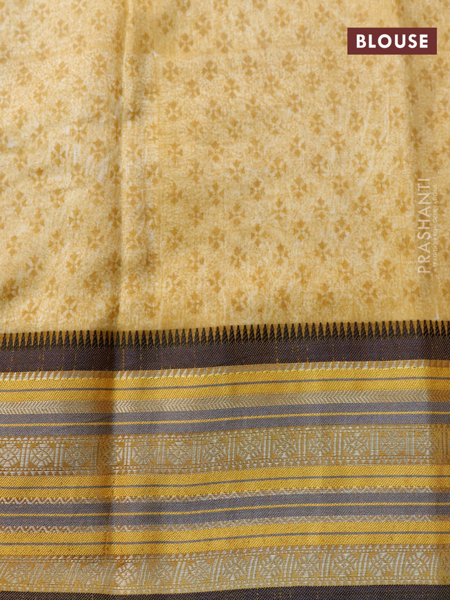 Maheshwari silk cotton saree yellow and blue with allover prints and thread & zari woven border