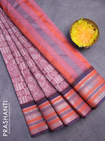 Maheshwari silk cotton saree pastel maroon shade with allover prints and thread & zari woven border