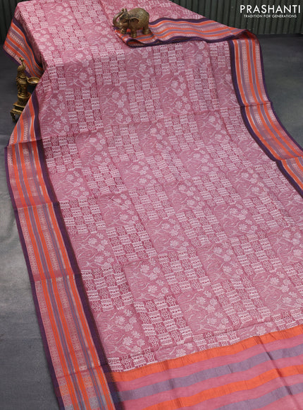 Maheshwari silk cotton saree pastel maroon shade with allover prints and thread & zari woven border