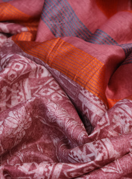 Maheshwari silk cotton saree pastel maroon shade with allover prints and thread & zari woven border