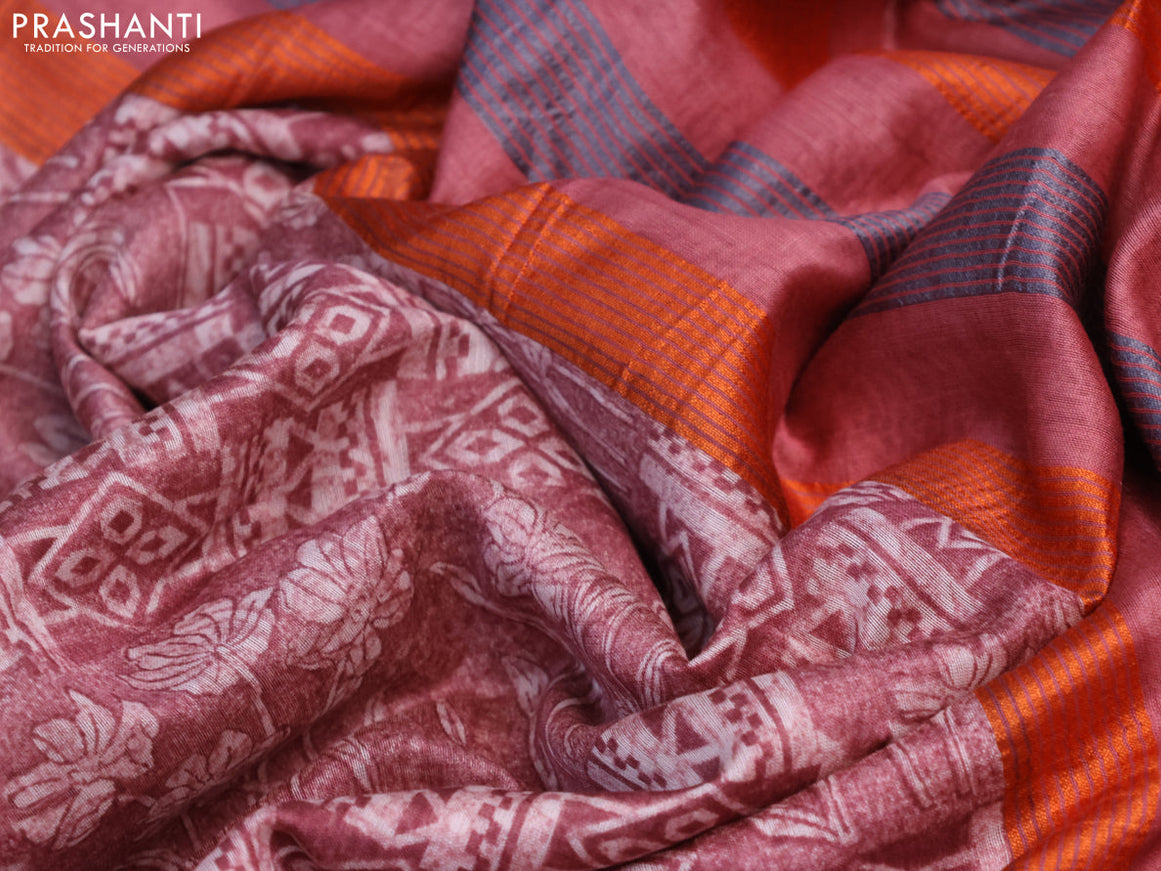 Maheshwari silk cotton saree pastel maroon shade with allover prints and thread & zari woven border