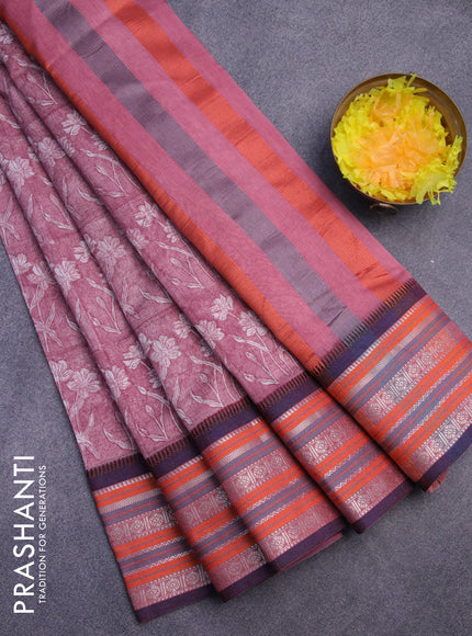 Maheshwari silk cotton saree maroon shade with allover floral prints and thread & zari woven border