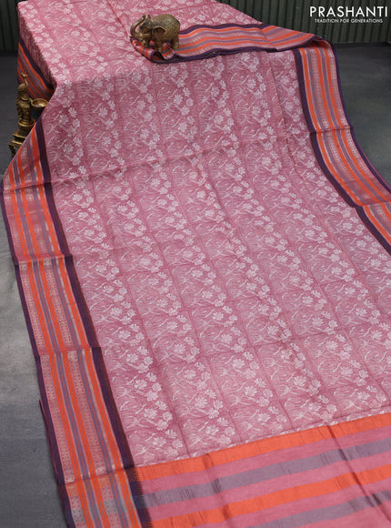 Maheshwari silk cotton saree maroon shade with allover floral prints and thread & zari woven border