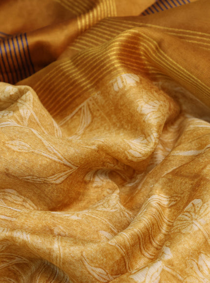 Maheshwari silk cotton saree mustard yellow and blue with allover floral prints and thread & zari woven border