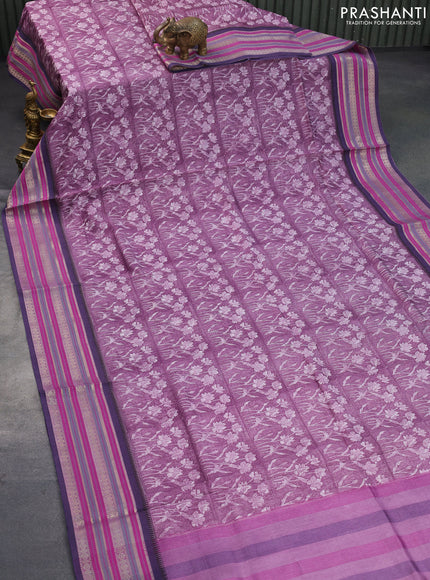 Maheshwari silk cotton saree wine shade and blue with allover floral prints and thread & zari woven border