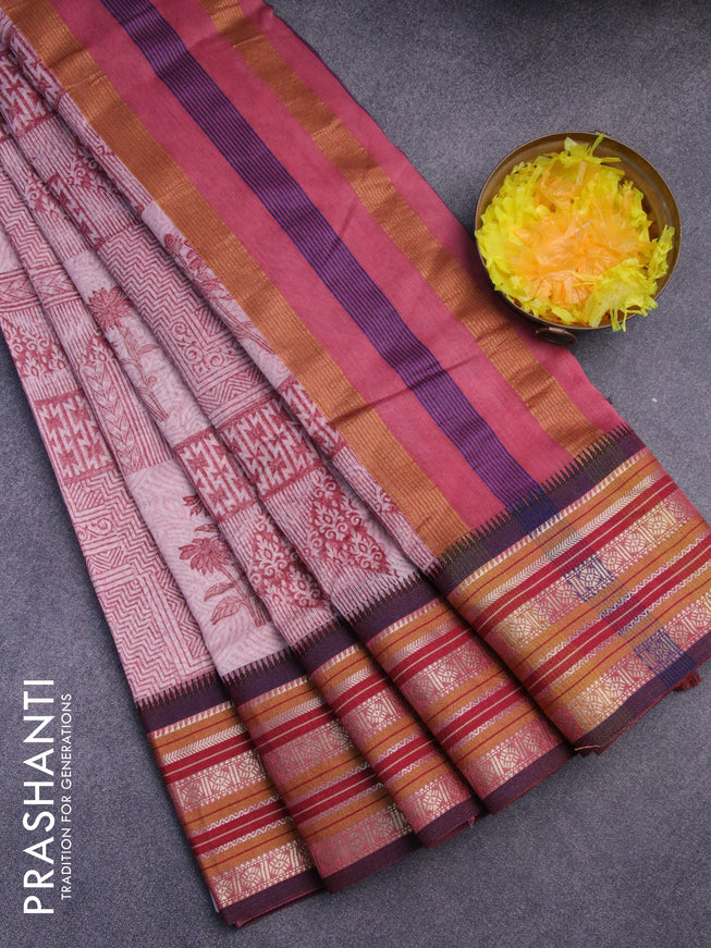 Maheshwari silk cotton saree maroon shade and mustard shade with floral prints and thread & zari woven border