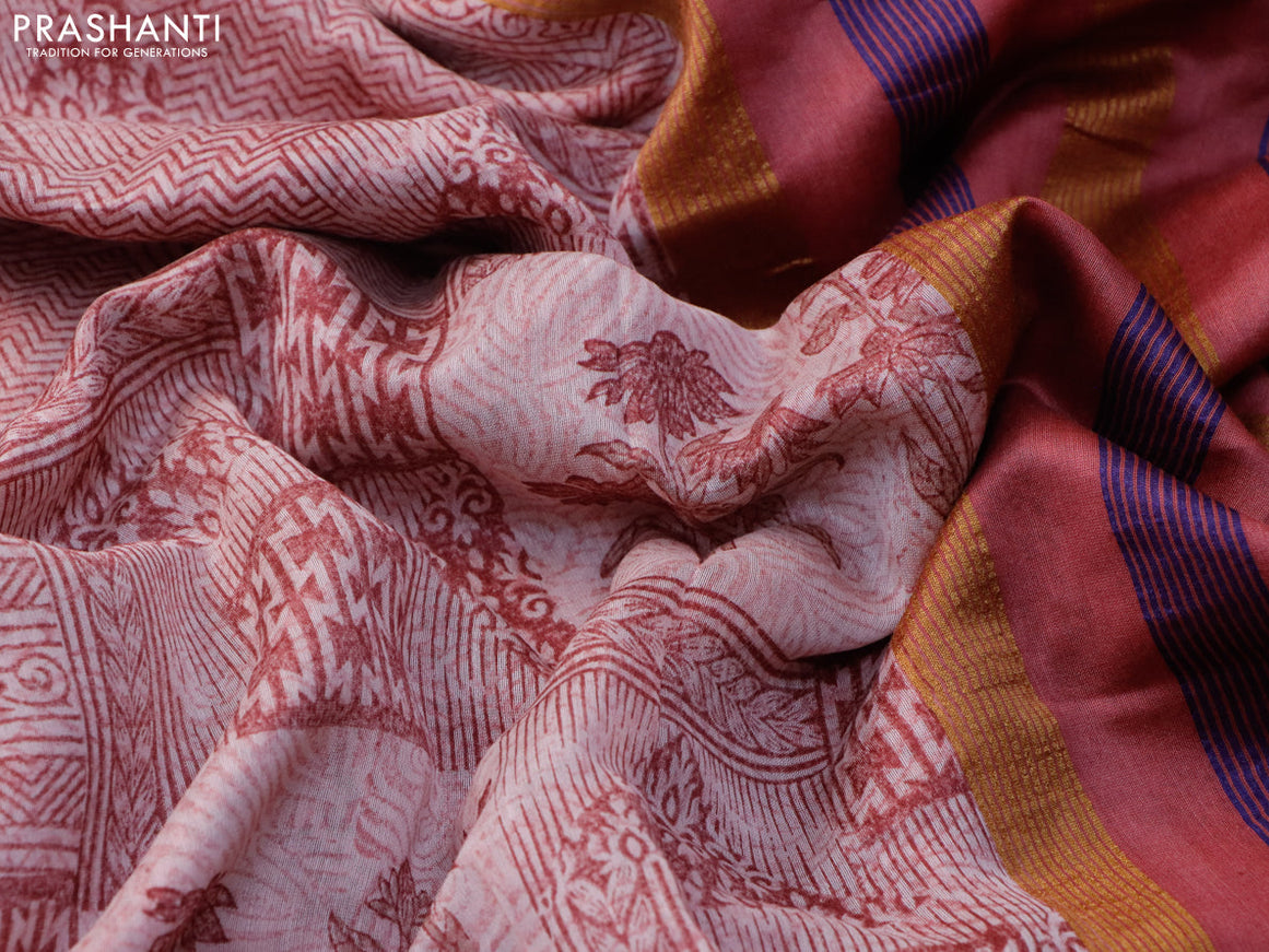 Maheshwari silk cotton saree maroon shade and mustard shade with floral prints and thread & zari woven border