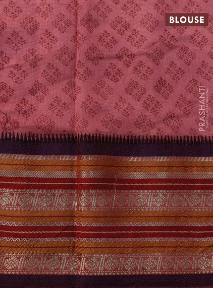 Maheshwari silk cotton saree maroon shade and mustard shade with floral prints and thread & zari woven border