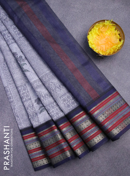 Maheshwari silk cotton saree elephant grey and maroon with floral prints and thread & zari woven border