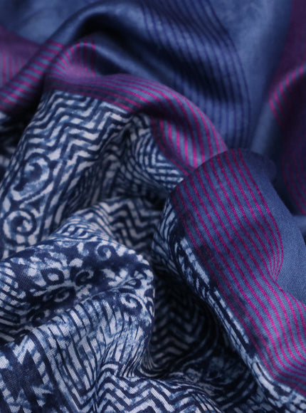 Maheshwari silk cotton saree dark blue and purple with floral prints and thread & zari woven border