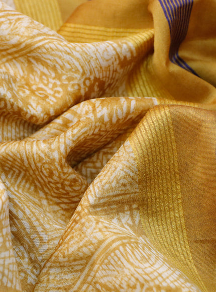 Maheshwari silk cotton saree mustard yellow and dark blue with floral prints and thread & zari woven border