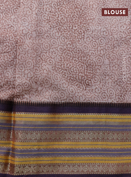 Maheshwari silk cotton saree brown and dark blue with floral prints and thread & zari woven border