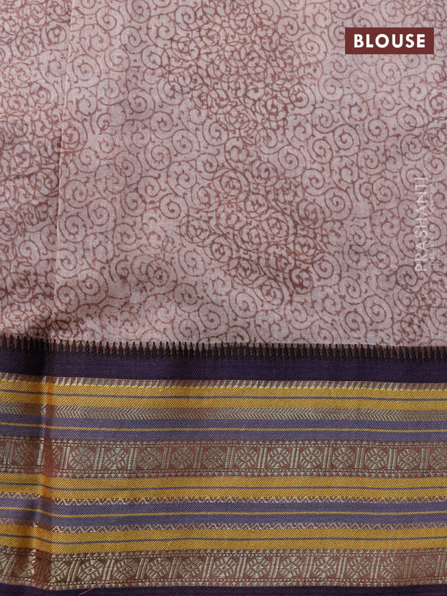 Maheshwari silk cotton saree brown and dark blue with floral prints and thread & zari woven border