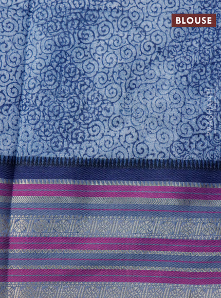 Maheshwari silk cotton saree dark blue and purple with floral prints and thread & zari woven border