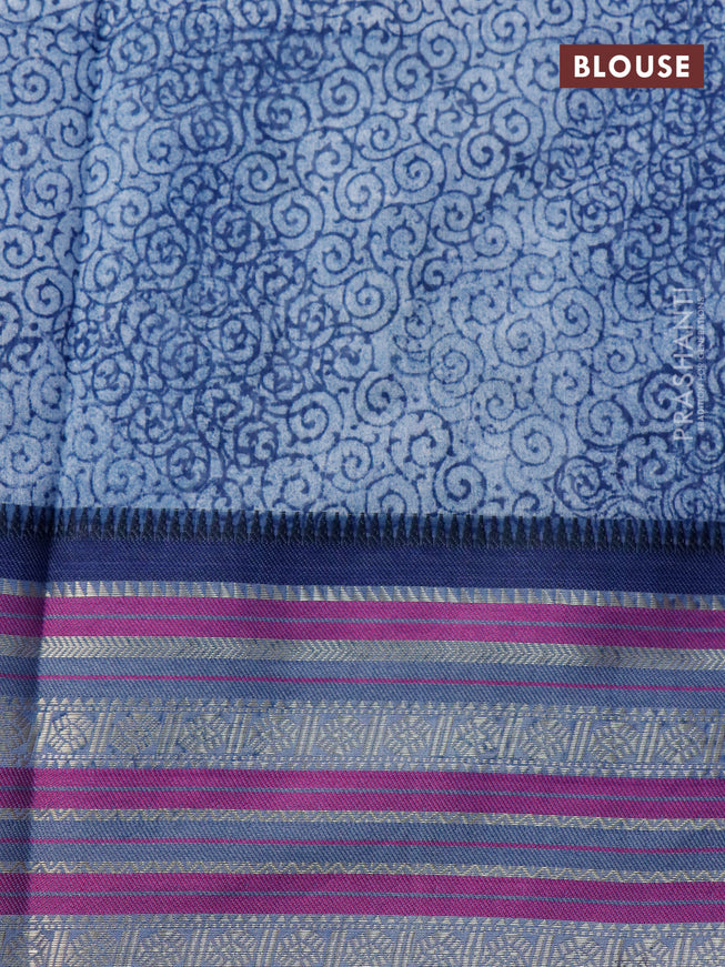 Maheshwari silk cotton saree dark blue and purple with floral prints and thread & zari woven border