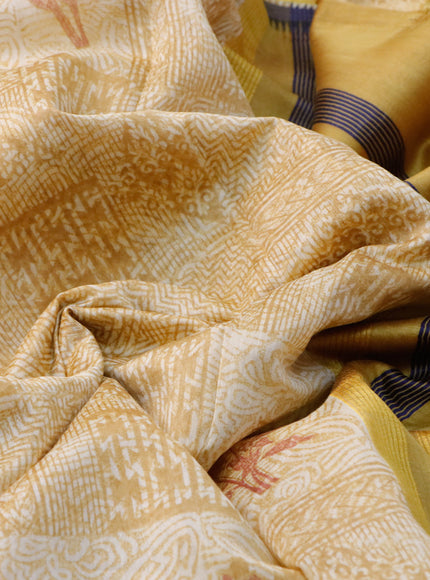 Maheshwari silk cotton saree mustard shade with floral prints and thread & zari woven border