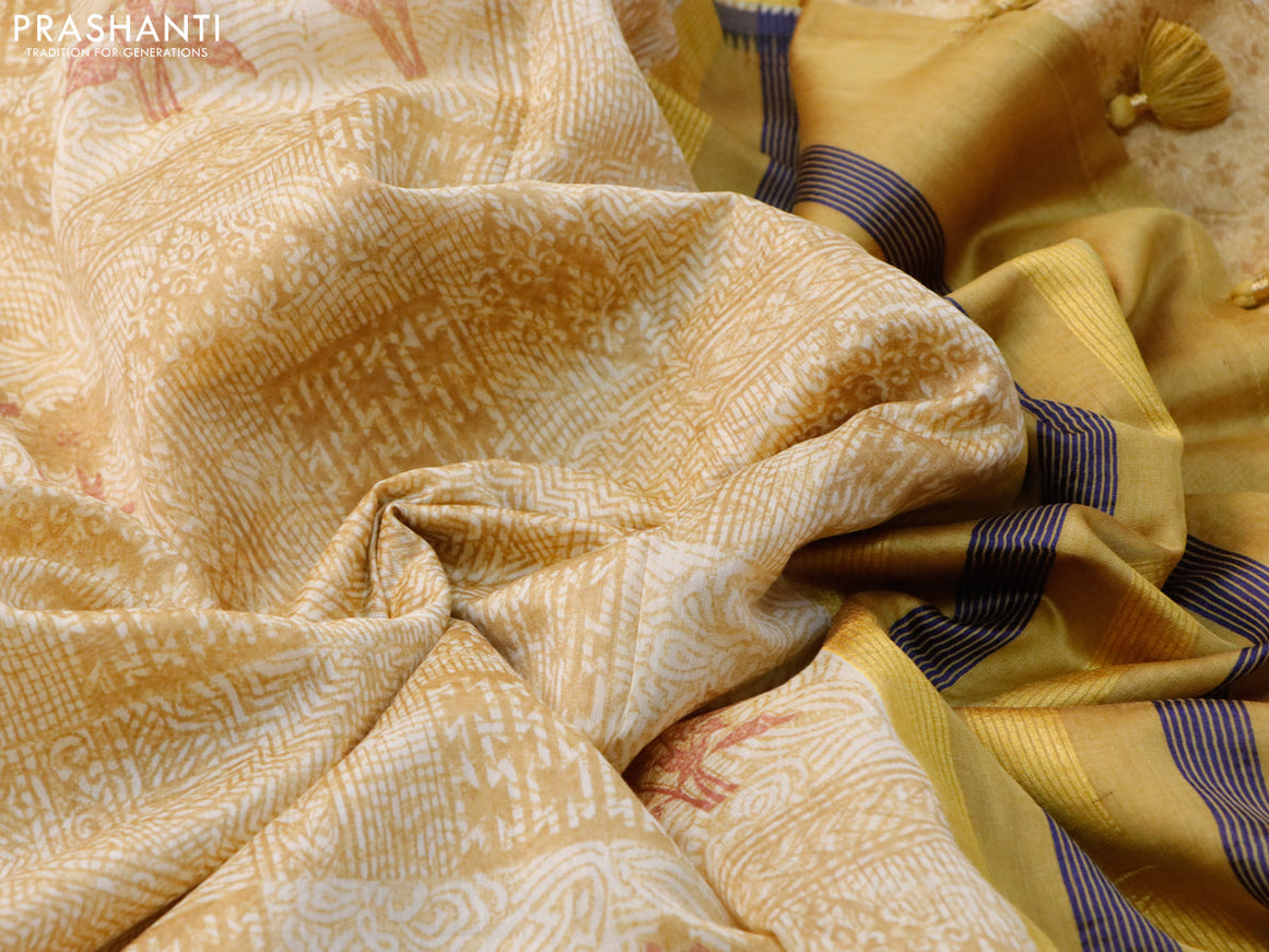 Maheshwari silk cotton saree mustard shade with floral prints and thread & zari woven border