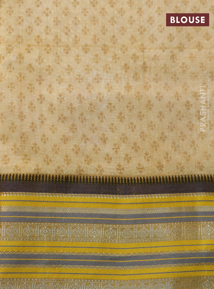 Maheshwari silk cotton saree mustard shade with floral prints and thread & zari woven border