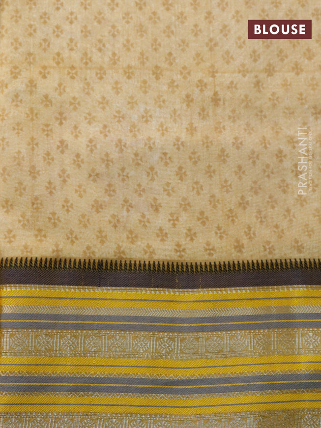 Maheshwari silk cotton saree mustard shade with floral prints and thread & zari woven border