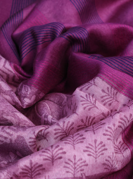 Maheshwari silk cotton saree purple shade and blue with allover prints and thread & zari woven border