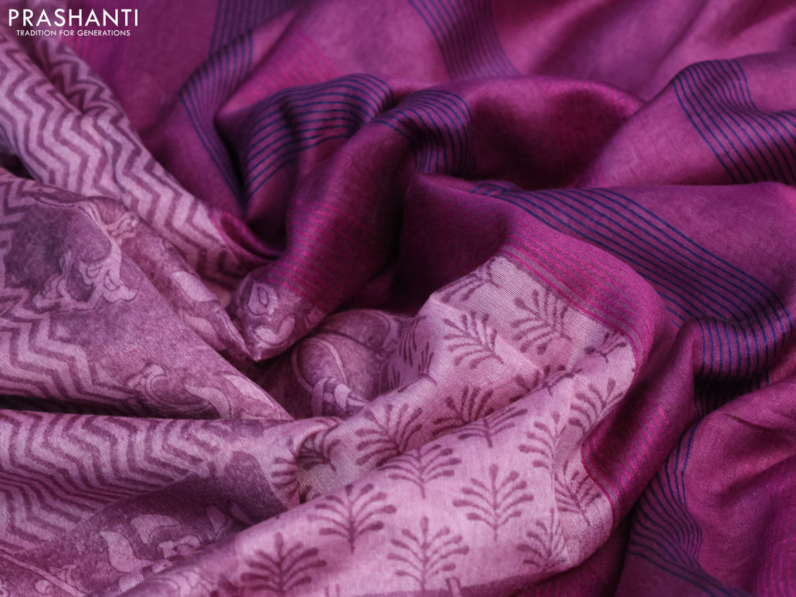 Maheshwari silk cotton saree purple shade and blue with allover prints and thread & zari woven border