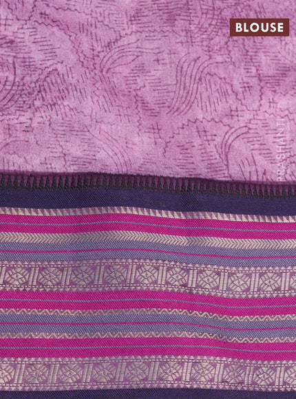 Maheshwari silk cotton saree purple shade and blue with allover prints and thread & zari woven border